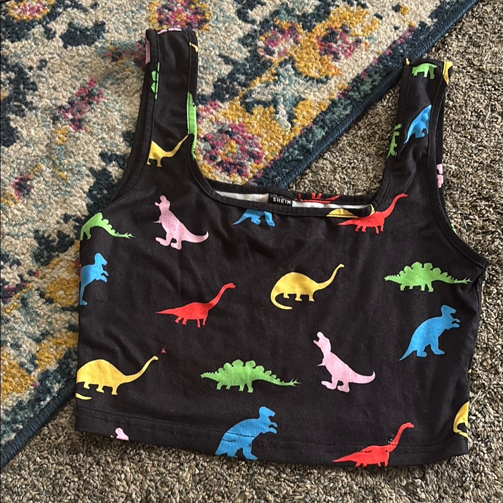 Black and Red Dinosaur Print cropped tank top